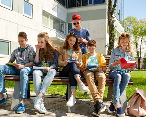 Group Of Students With Notebooks At School Yard